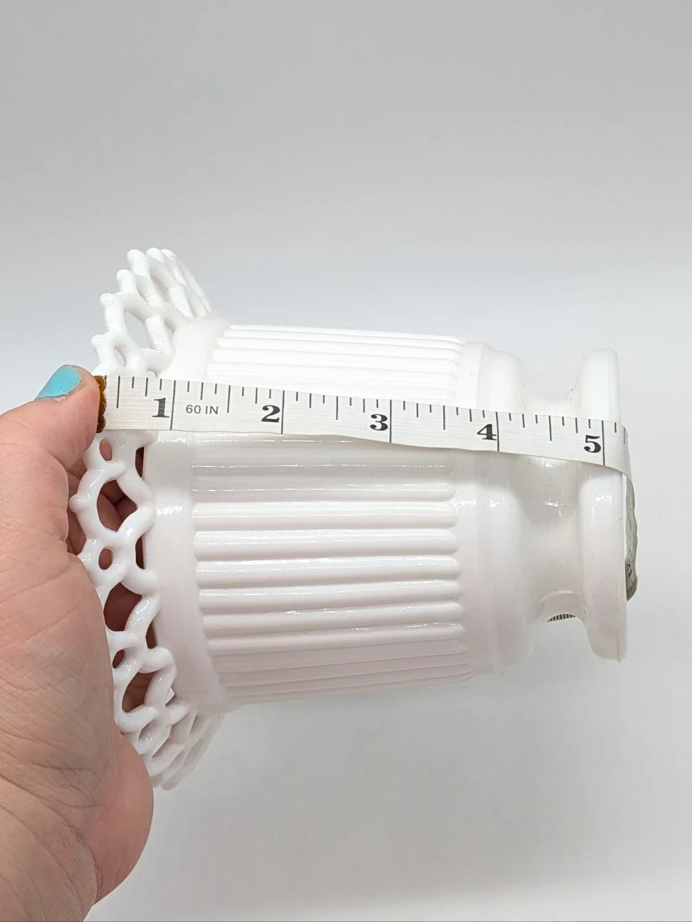 Vintage White Milk Glass Footed Lace Edge Vase Container - Picture 8 of 8